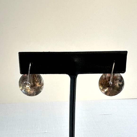 Sterling Silver Engraved Disc Earrings With Leaf Design 1" Drop Pierced Ears - Picture 7 of 9